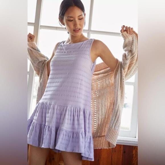 Anthropologie Dresses & Skirts - Anthropologie Lilac Textured Tiered Open-Back Sleeveless Mini Short Dress Size S